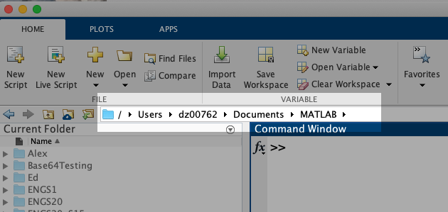 Window showing the current directory in MATLAB