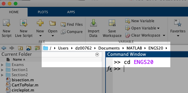 Window showing the current directory in MATLAB